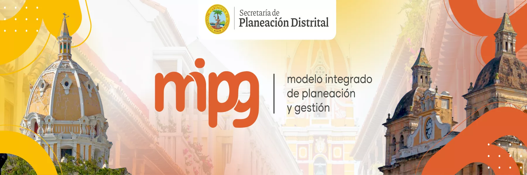 Logo de MIPG, con una iglesias de fondo. 